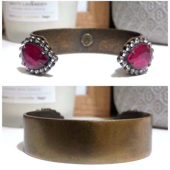 Vintage Loren Hope Brass Faux Stones Cuff Statement Piece Minimalist Bracelet - Picture 4 of 4